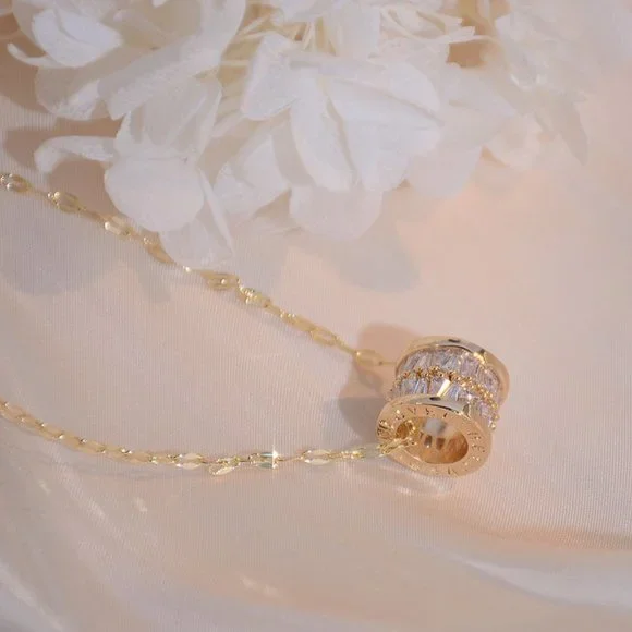 NEW 14K Gold Plated Baguette Diamond Geometric Pendant Necklace - Picture 7 of 8